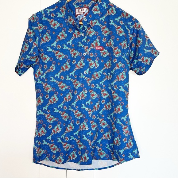 Dixxon GET LEI'D PARTY SHIRT Medium women’s Hawaii  button down blue floral - Picture 2 of 8
